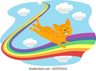 Illustration of Cat Running on Rainbow Bridge