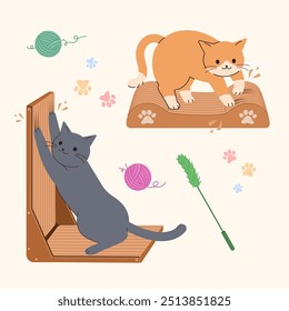  Illustration of a cat scratching its claws on cardboard.