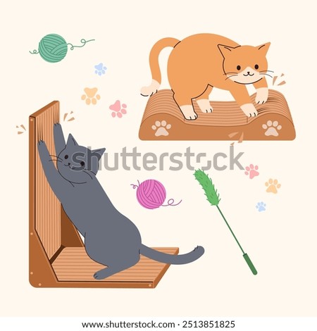  Illustration of a cat scratching its claws on cardboard.