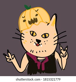 Illustration cat selfie cartoon in halloween theme
