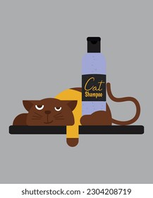 Ilustración De Shampoo De Gato Con Gato Cuto	