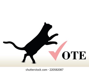 illustration of cat silhouette isolated on white background - in jumping pose over vote