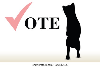 illustration of cat silhouette isolated on white background - in jumping pose over vote