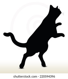 illustration of cat silhouette isolated on white background - in jumping pose