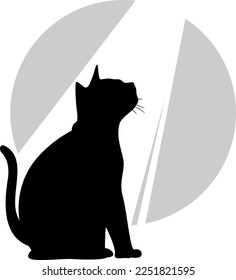 Illustration of Cat Silhouette with Ray of Light Icon. Heaven, Afterlife Light