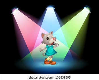 Illustration of a cat singing with spotlights