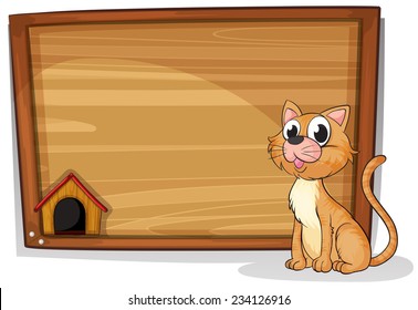 Illustration of a cat sitting in front of a board
