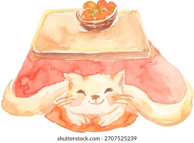 Ilustración de un gato sentado en un kotatsu, Vector