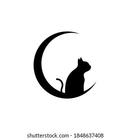 illustration of a cat sitting in the middle of a crescent moon