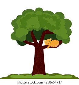 Illustration of a cat sitting on a tree-Vector illustration  