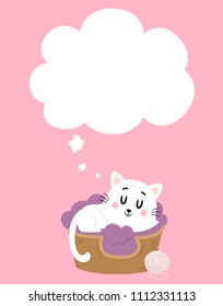 Illustration of a Cat Sleeping on Bed with Blank Thought Bubble