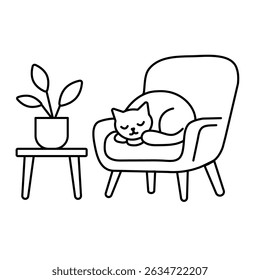 
Illustration of a cat sleeping on a chair on a white background