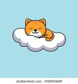 illustration of a cat sleeping on a cloud vector design