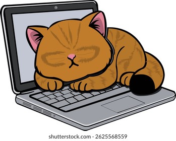 illustration of cat sleeping on laptop