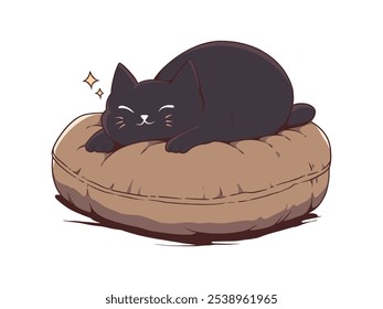 Illustration of a cat sleeping on a pillow isolated on a white background