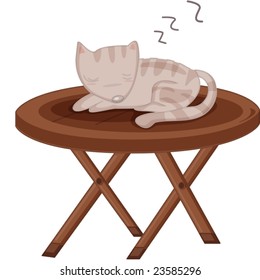 Illustration of a cat sleeping on a table