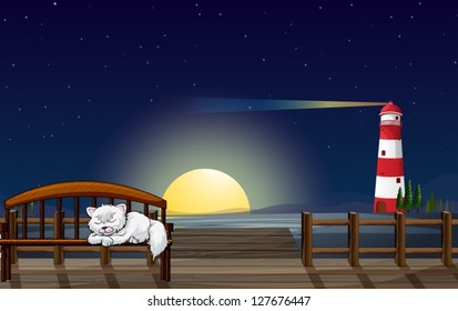 Illustration of a cat sleeping in the seaport