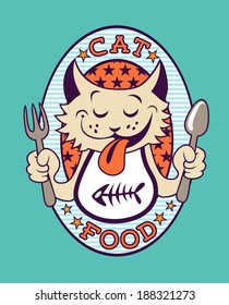 Illustration of cat with spoon and fork