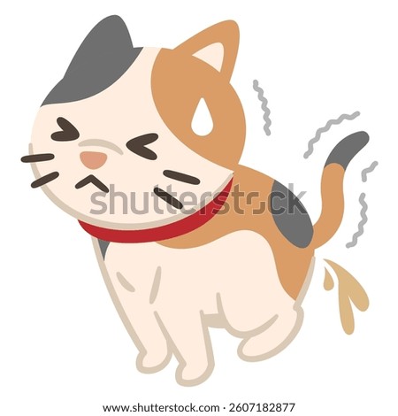 Illustration of a cat suffering from diarrhea, simple vector illustration