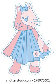 illustration of the cat with a sugar candy. Kitty print on t-shirt for children