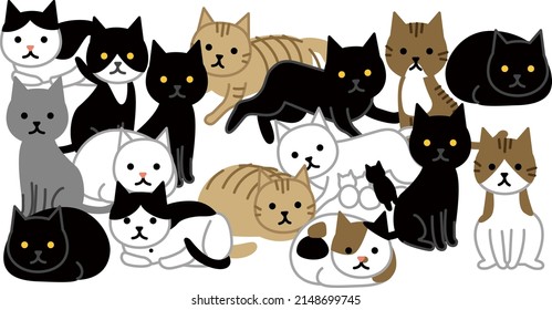 It is an illustration of a cat that is crowded due to the collapse of multi-headed breeding.