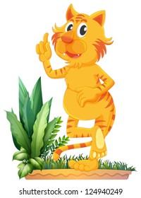 Illustration of a cat thinking on a white background