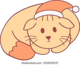  illustration of cat wearing Christmas hat Hand drawn