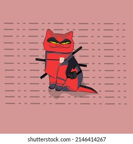 illustration of a cat wearing a deadpool costume
