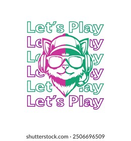 Illustration of a cat wearing glasses with the words let's play