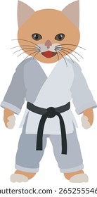 ilustração de um gato vestindo um uniforme de caratê, design plano.