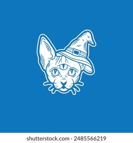 illustration of a cat wearing a witch's hat