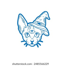 illustration of a cat wearing a witch's hat