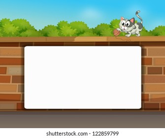 illustration of a cat and a white board in a beautiful nature