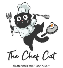 Illustration of a Cat who is a Chef, funny cute cartoon cat