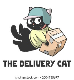 Illustration of a Cat who is a Delivery man, funny cute cartoon cat
