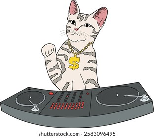 illustration of a cat who is a DJ
