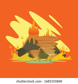 illustration of catastrophic volcanic eruptions and strong winds