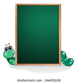 Illustration of a caterpillar at the back of an empty board  on a white background 
