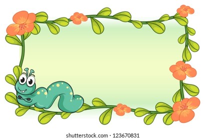 Illustration of a caterpillar and a flower plant frame on a white background