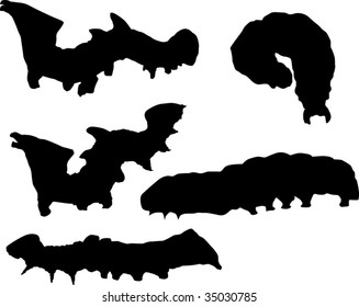 illustration with caterpillar silhouettes collection isolated on white background