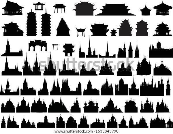 Illustration Cathedral Church Silhouettes Collection Isolated Stock ...