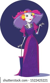 Illustration of Catrina. Dia de Muertos. The Day of the dead Catrina costume