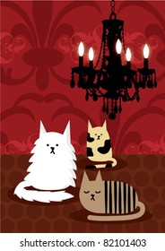 illustration of cats and chandelier