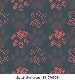 Illustration of cats and dogs paw prints with geometric patterns. Perfect for gifts, background, fabric and scrapbooking.