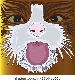 Illustration of a cat's face sticking out its tongue, unique and adorable. Like abstract but the shape is very clear, a cat or tiger's face.