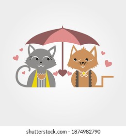 Illustration cats in love. Cute greeting card for wedding and Valentine's day.