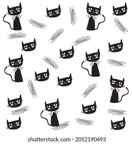 Illustration cats pattern with lines and background cool design.
