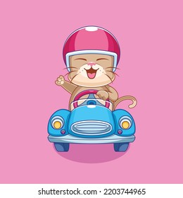 Illustration of cats racing on toy car