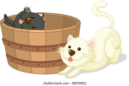 illustration of cats sitting in a basket