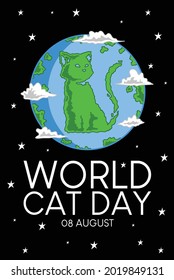 An illustration of a Cat-shaped island seen from space illustration design,this image is intended to celebrate world cat day,can be used as a greeting card,posterand t-shirt design